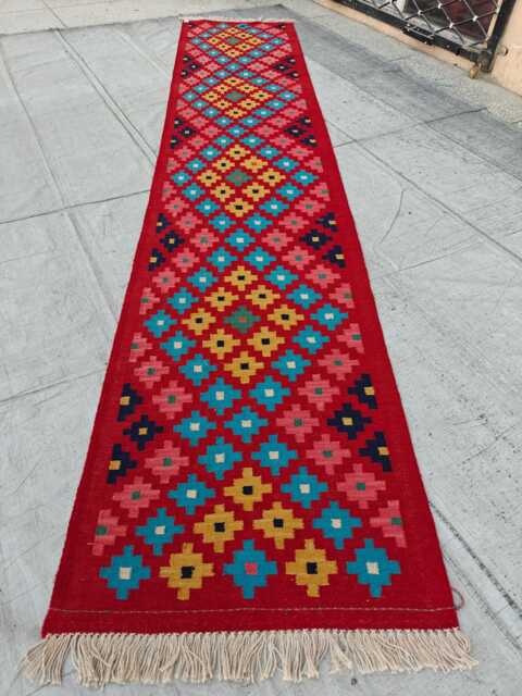 Handmade Afghan Kilim Runner Tribal Wool Hallway Rug - 2x13 Ft - image 1