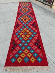 Handmade Afghan Kilim Runner Tribal Wool Hallway Rug - 2x13 Ft - thumbnail 1