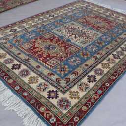 5x7 Kazak Rug, Afghan Hand Knotted High Pile Wool Tribal Oriental Area Rug, Rug For Bedroom Living Room, Blue Green Beige Red - thumbnail 2