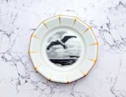 Wall Plate Seagull 19 cm Vintage Interior Deko Gold Wall Hanging Stripes - thumbnail 1