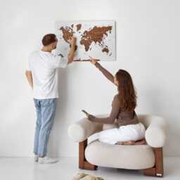 Push Pin World Map Wall Art, 3D Wooden Apartment Decor, Travel With Pins 5Th Anniversary Gift, 3 Piece Art Hanging - thumbnail 4