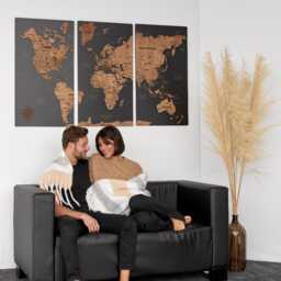 Push Pin World Map Wall Art, 3D Wooden Apartment Decor, Travel With Pins 5Th Anniversary Gift, 3 Piece Art Hanging - thumbnail 3