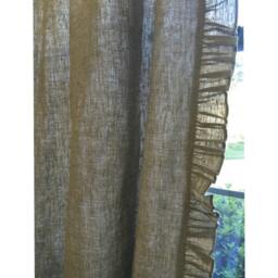A Pair Of Dark Linen Curtains With Ruffles On The Leading Edges, Extra Long Curtains, Custom Curtains - thumbnail 2