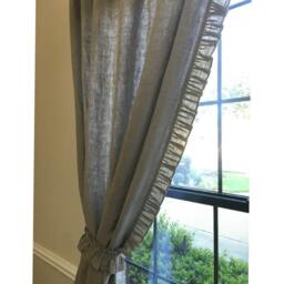 A Pair Of Dark Linen Curtains With Ruffles On The Leading Edges, Extra Long Curtains, Custom Curtains - thumbnail 4