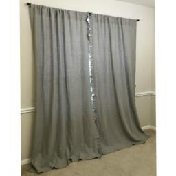 A Pair Of Dark Linen Curtains With Ruffles On The Leading Edges, Extra Long Curtains, Custom Curtains - thumbnail 3