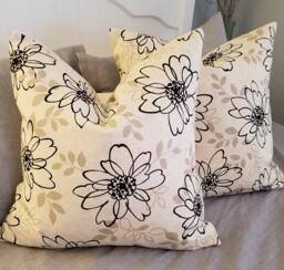 Floral Cotton Flax Pillow Cover Black, Natural, & Grey Accent - thumbnail 1