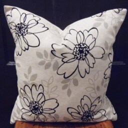 Floral Cotton Flax Pillow Cover Black, Natural, & Grey Accent - thumbnail 2