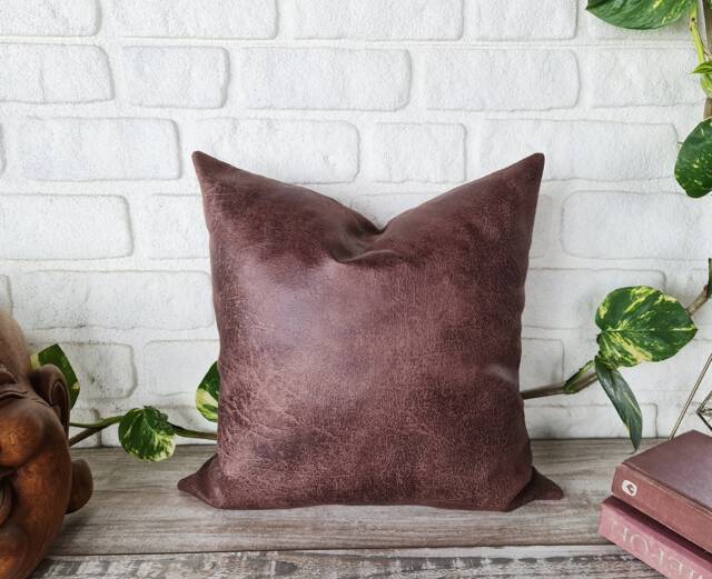 Dark Brown Faux Leather Pillow Cover-16x16Inch(40x40cm-1Qty - image 1