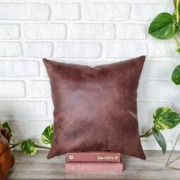 Dark Brown Faux Leather Pillow Cover-16x16Inch(40x40cm-1Qty - thumbnail 2
