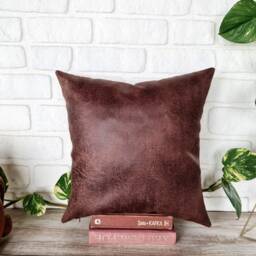 Dark Brown Faux Leather Pillow Cover-16x16Inch(40x40cm-1Qty - thumbnail 3