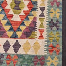 Colourful Runner Rug, Handmade Artisan Afghan Turkish Scandinavian Navajo Bohemian Wool Kilim Rug 197x69 cm - thumbnail 2