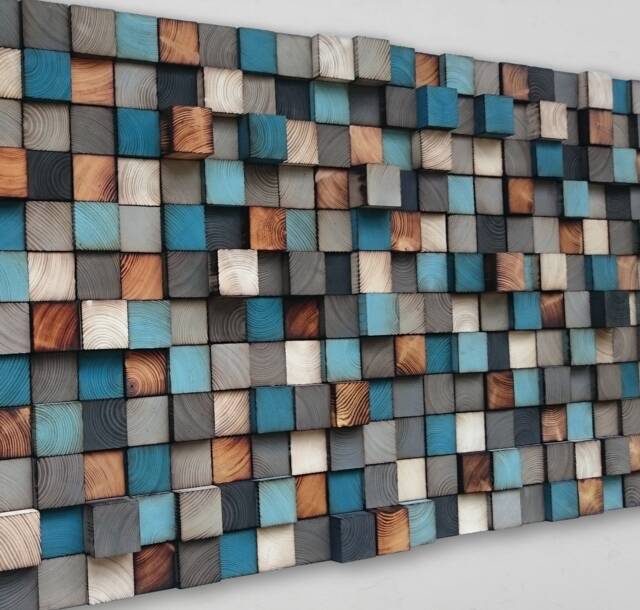 Reclaimed Wood Mosaic Wall Art - Geometric Sculpture - image 1