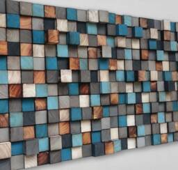 Reclaimed Wood Mosaic Wall Art - Geometric Sculpture - thumbnail 1