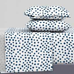 Polka Dot Sheets - Navy Dots Painted Spots By Charlottewinter Blue Abstract Cotton Sateen Sheet Set Bedding Spoonflower - thumbnail 1