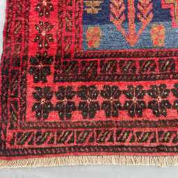 3x4 Vintage Afghan Tribal Rug - Hand-Knotted Wool Area Bold Magenta & Navy Blue Geometric Design Bohemian Accent Carpet Gift - thumbnail 4