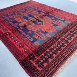 3x4 Vintage Afghan Tribal Rug - Hand-Knotted Wool Area Bold Magenta & Navy Blue Geometric Design Bohemian Accent Carpet Gift - thumbnail 3