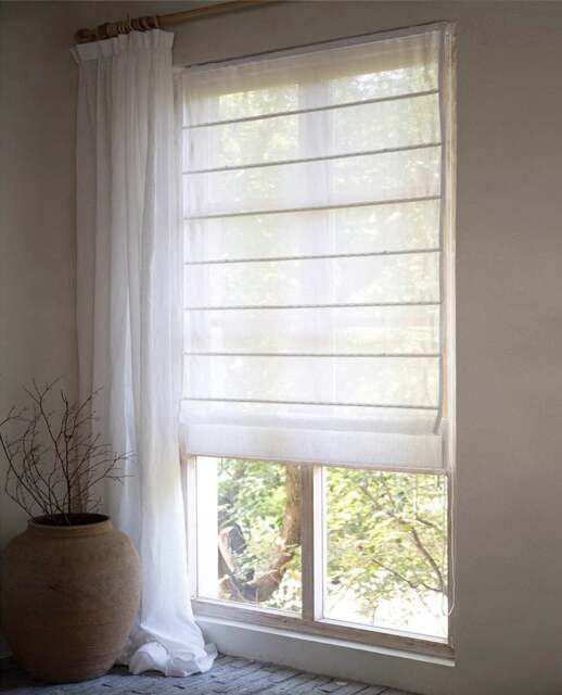 9 Colors, Double Layed Linen Blend Sheer Custom Flat Roman Shades With Chain Mechanism, Window Treatment, Blinds - image 1