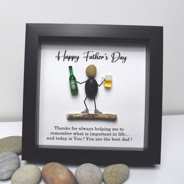 Father's Day Gift, Gift For Dad Framed Pebble Art Picture For A Day, Birthday - image 1