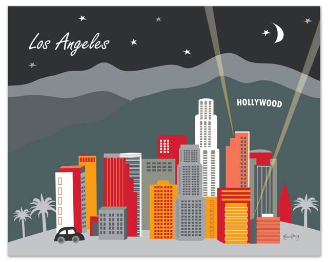 Los Angeles Skyline Art Print, Hollywood Wall Art, La 8x10 Art Gifts, Wall Decor, Loose Petals Black Style E8-O-La1 - image 1