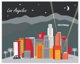 Los Angeles Skyline Art Print, Hollywood Wall Art, La 8x10 Art Gifts, Wall Decor, Loose Petals Black Style E8-O-La1 - thumbnail 1