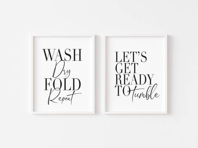 Laundry Room Prints Wash Dry Fold Repeat, Funny Kitchen Art - Set Of 2 Unframed - image 1