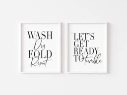 Laundry Room Prints Wash Dry Fold Repeat, Funny Kitchen Art - Set Of 2 Unframed - thumbnail 1