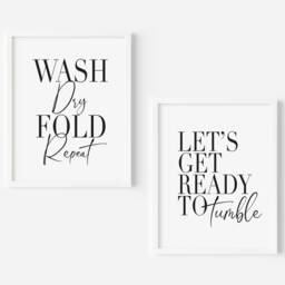 Laundry Room Prints Wash Dry Fold Repeat, Funny Kitchen Art - Set Of 2 Unframed - thumbnail 3