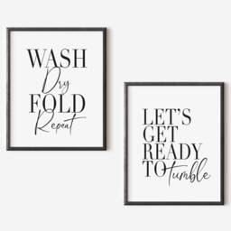 Laundry Room Prints Wash Dry Fold Repeat, Funny Kitchen Art - Set Of 2 Unframed - thumbnail 2