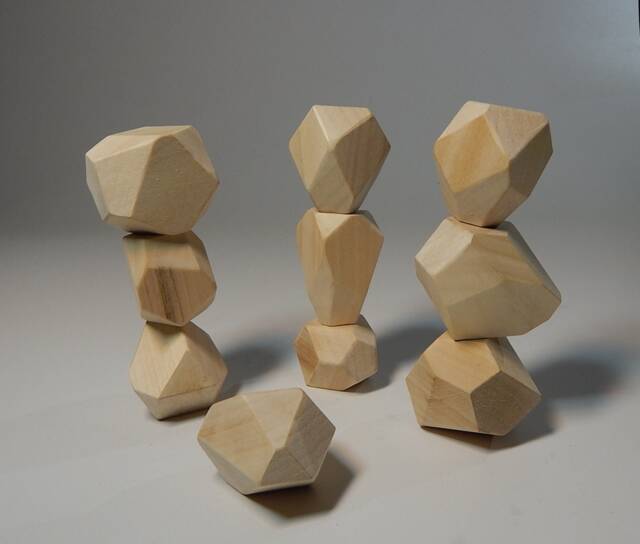 Geometric Wooden Building Blocks Toy Balancing Game Natural Wood Stones Waldorf Materials Montessori Rocks Toys Meditative Balance - image 1