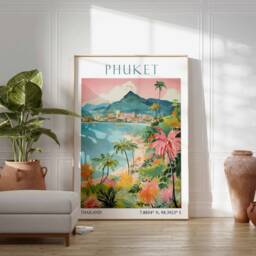 Phuket Travel Print, Poster, Thailand Wall Art, Tropical Paradise Art Thai Decor, Gift, Vintage - thumbnail 3