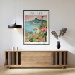 Phuket Travel Print, Poster, Thailand Wall Art, Tropical Paradise Art Thai Decor, Gift, Vintage - thumbnail 1