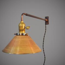 Industrial Lighting - Vintage Steel Wall Mount Light Brass Cone Shade Steampunk Lamp Sconce Pharmacy Apothecary Retro - thumbnail 3