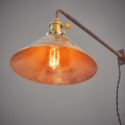 Industrial Lighting - Vintage Steel Wall Mount Light Brass Cone Shade Steampunk Lamp Sconce Pharmacy Apothecary Retro - thumbnail 2