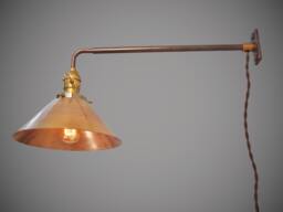 Industrial Lighting - Vintage Steel Wall Mount Light Brass Cone Shade Steampunk Lamp Sconce Pharmacy Apothecary Retro - thumbnail 1