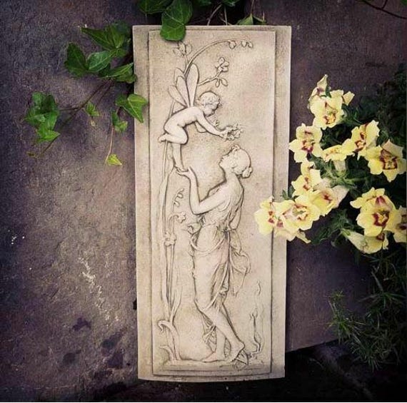 Nymph & Cherub B Hanging Plaque Stone Statue - Reconstituted Outdoor Decoration Garden Ornament - image 1