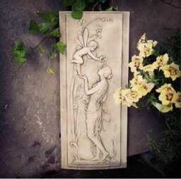 Nymph & Cherub B Hanging Plaque Stone Statue - Reconstituted Outdoor Decoration Garden Ornament - thumbnail 1
