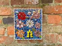 Iridescent Flower Mosaic Wall Art Handmade Garden Plaque - thumbnail 1