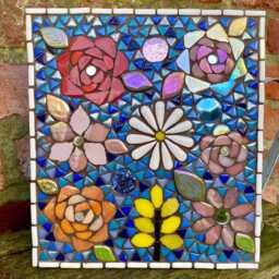 Iridescent Flower Mosaic Wall Art Handmade Garden Plaque - thumbnail 2