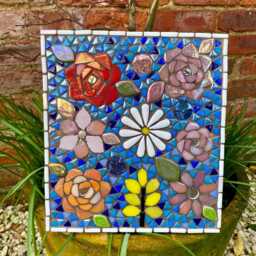 Iridescent Flower Mosaic Wall Art Handmade Garden Plaque - thumbnail 3