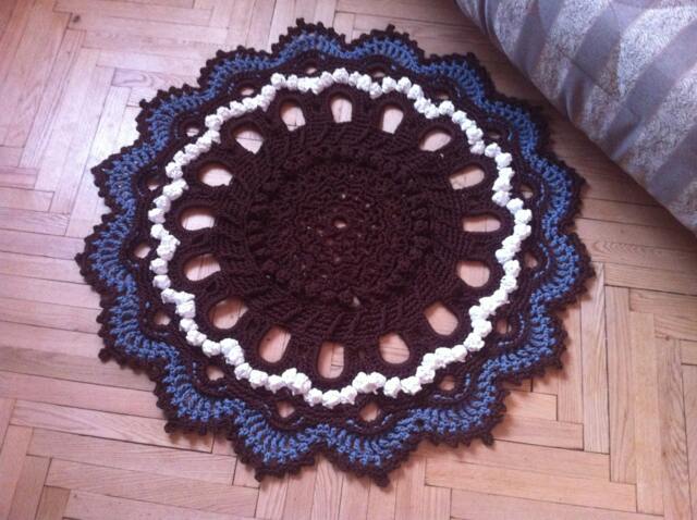 Crochet Rug Brown Round Lace Floor Mat, 44 In. Handmade - image 1