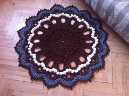 Crochet Rug Brown Round Lace Floor Mat, 44 In. Handmade
