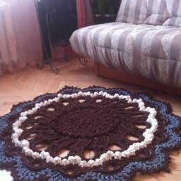 Crochet Rug Brown Round Lace Floor Mat, 44 In. Handmade - thumbnail 2