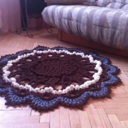 Crochet Rug Brown Round Lace Floor Mat, 44 In. Handmade - thumbnail 3