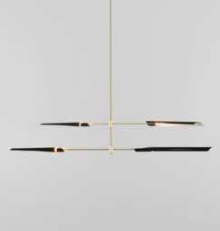 1950S Mid-Century Modern Stilnovo Chandelier - 4-Arm Brass Sputnik Ceiling Light Fixture With Cone Shades - thumbnail 1