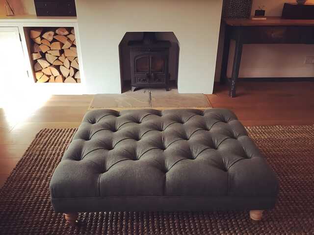 Buttoned Footstool/Chesterfield - Pine Wool Ottoman Upholstered - Made To Order - image 1