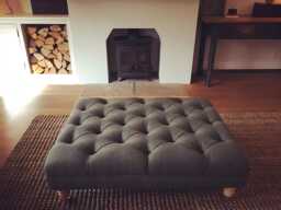 Buttoned Footstool/Chesterfield - Pine Wool Ottoman Upholstered - Made To Order