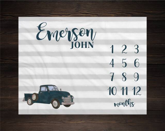 Old Country Truck Milestone Blanket Baby Growth Tracker Soft Fleece Shower Newborn Gift Watch Me Grow Gray Stripes - image 1