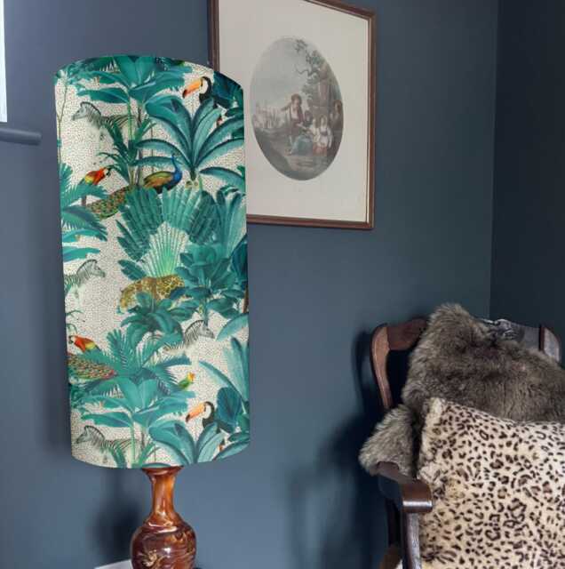 Jungle Velvet Cylinder Lampshade Extra Tall Jungle Cheetah, Zebra, Parrot Velvet - image 1