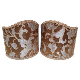 Pair Of Clip-On Wall Sconces Shield Shades Silk Jacquard Rubelli Fabric Les Indes Galantes Pattern Mini Lampshade - Handmade in Italy - thumbnail 2
