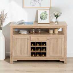 Rustic Farmhouse Buffet Cabinet 9-Bottle Wine Rack, Storage Drawer, Dual Cabinets - thumbnail 2